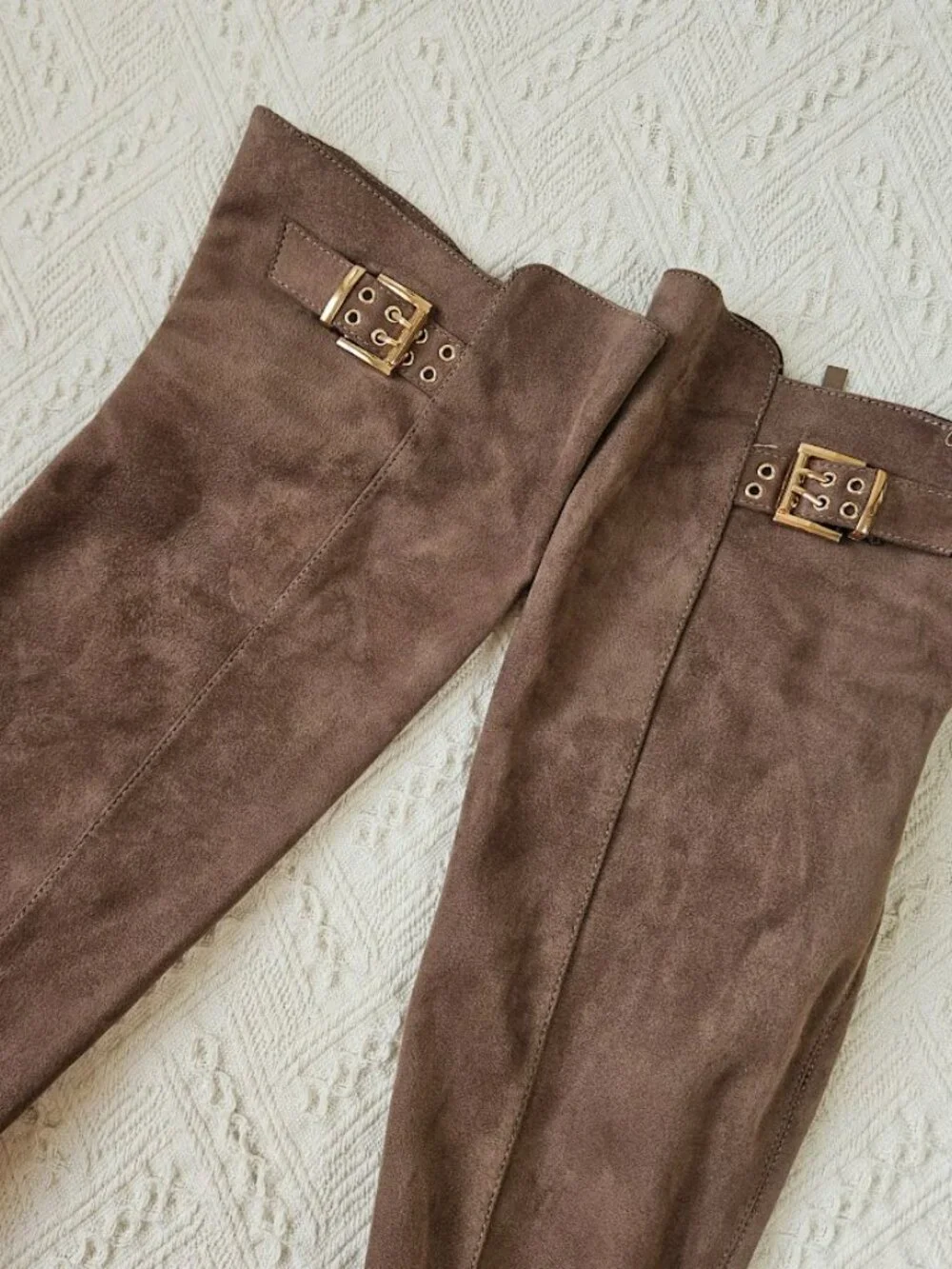 Top Moda Faux Leather Suede Over The Knee Boots Taupe Buckle Western Shoes 8